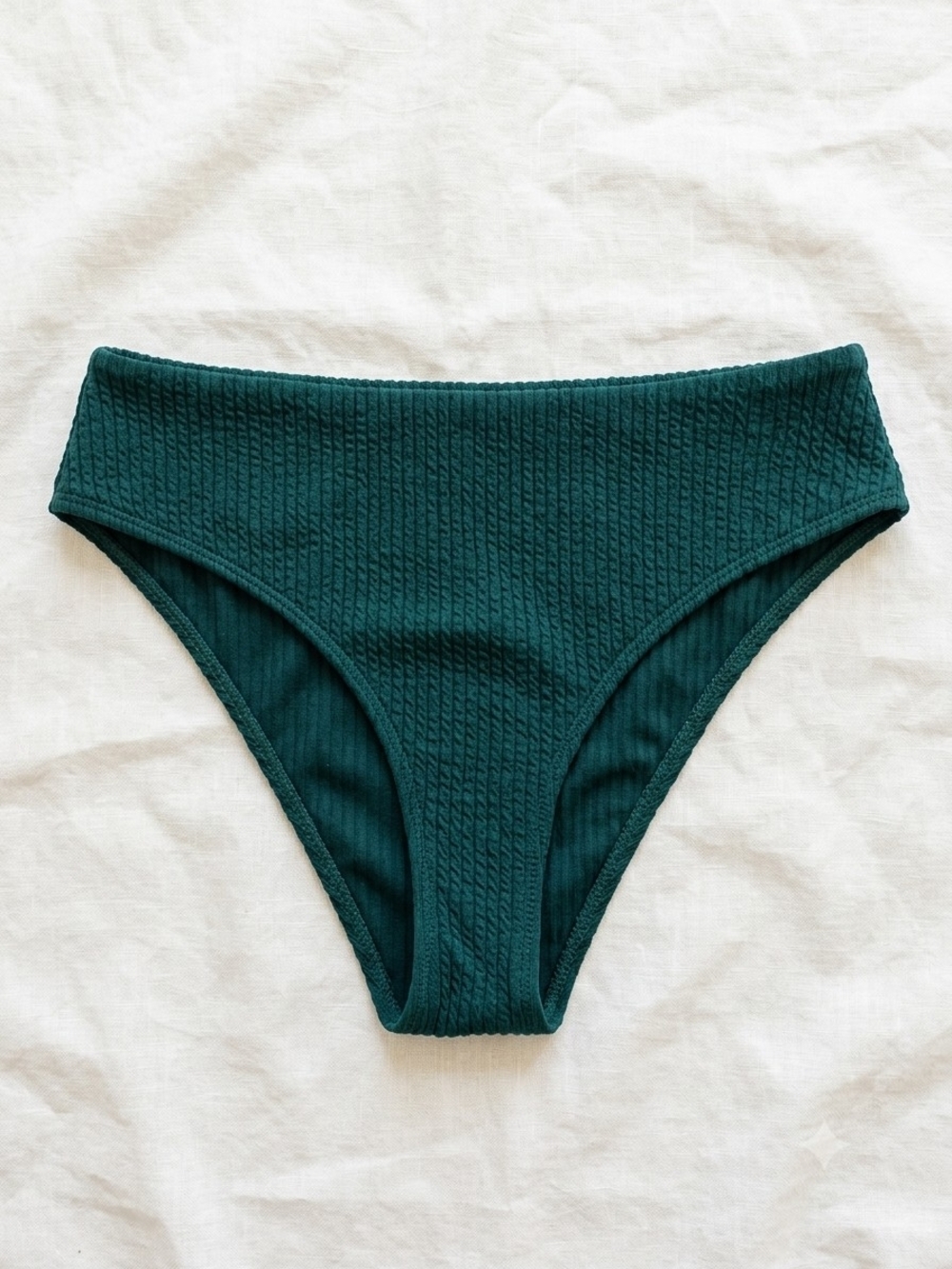 High-Waist Textured Swim Bottom in Deep Teal